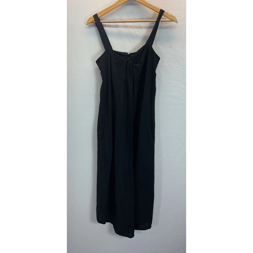 Vince Black Linen Blend Midi Dress 4 Tank Boho Pockets Summer Travel